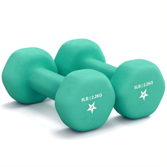 Yes4All Dumbbell Neoprene, poids et haltere, Weight set, hand weights for women, dumbbells pair, free weights (D. Green - 5lbs)