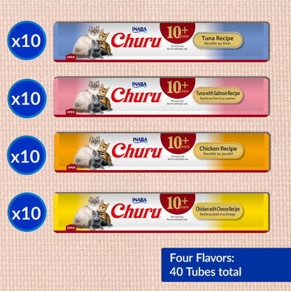 INABA Churu for Senior 10+, Creamy Lickable Cat Treats with Taurine, Vitamin E & C, 14 Grams Each, 40 Tubes, Tuna & Chicken Variety 🍁 All In One Marketplace Canada