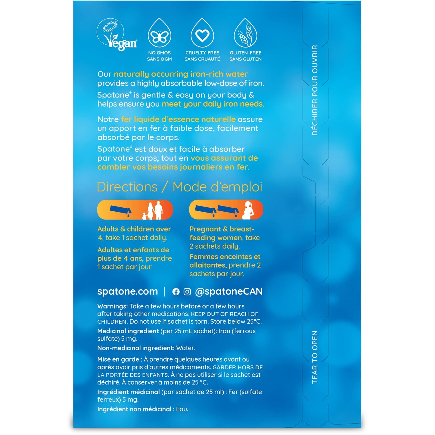 Spatone 100% Natural Liquid Iron Supplement, Original Flavour, Vegan, Reduces Tiredness & Fatigue, 28 Sachets x 25 mL, 700.0 ml (Pack of 1) - Available at All In One Marketplace Canada