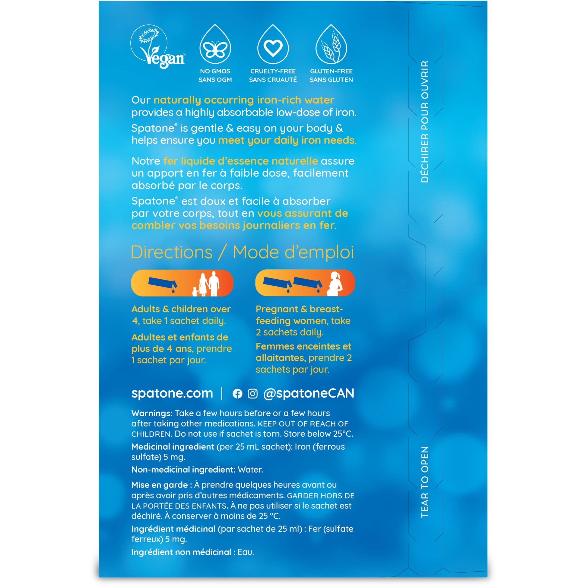 Spatone 100% Natural Liquid Iron Supplement, Original Flavour, Vegan, Reduces Tiredness & Fatigue, 28 Sachets x 25 mL, 700.0 ml (Pack of 1) - Available at All In One Marketplace Canada