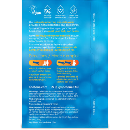 Spatone 100% Natural Liquid Iron Supplement, Original Flavour, Vegan, Reduces Tiredness & Fatigue, 28 Sachets x 25 mL, 700.0 ml (Pack of 1) - Available at All In One Marketplace Canada