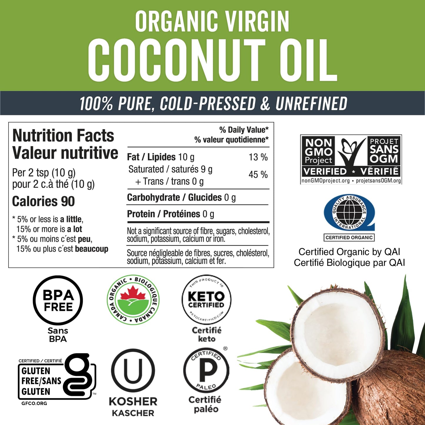 Viva Naturals Organic Virgin Coconut Oil, 54 fl oz (1.6 L) – Cold-Pressed, Unrefined & Non-GMO for Cooking, Hair & Skin