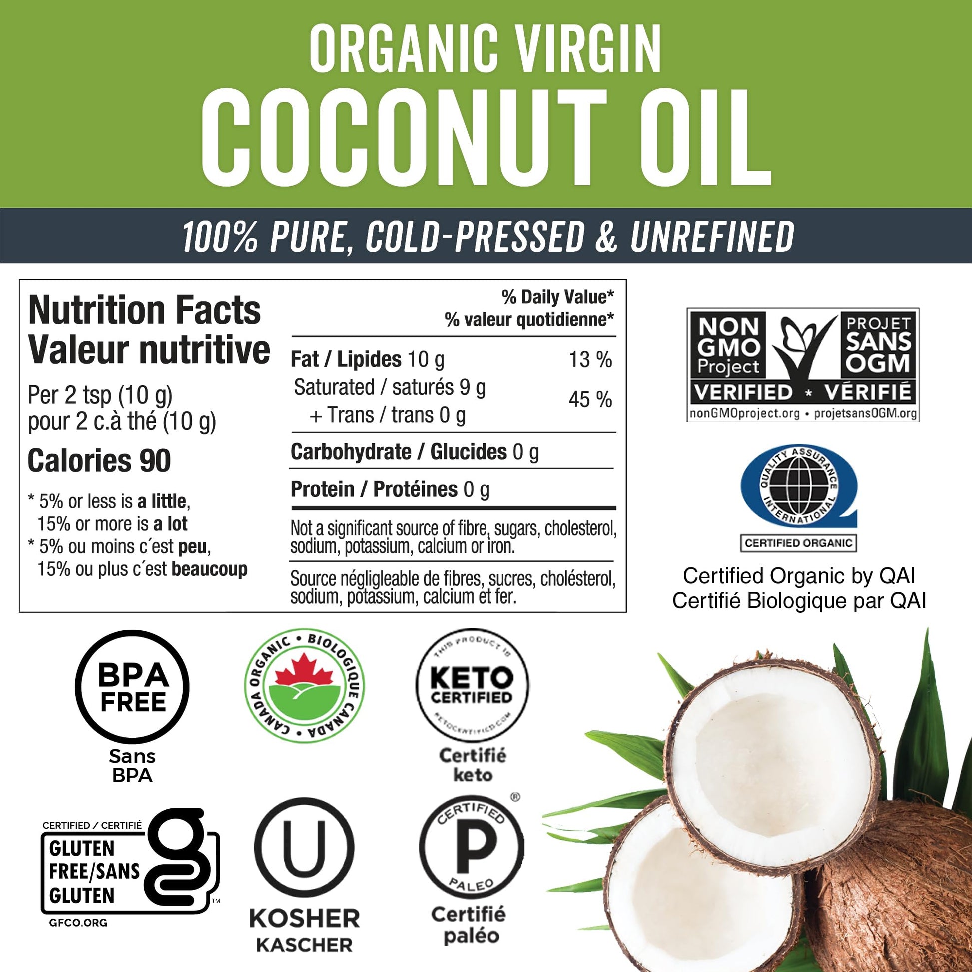 Viva Naturals Organic Virgin Coconut Oil, 54 fl oz (1.6 L) – Cold-Pressed, Unrefined & Non-GMO for Cooking, Hair & Skin