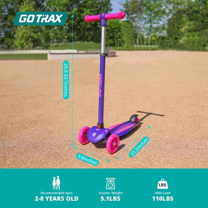 Gotrax KS1 Kids Kick Scooter, LED Lighted Wheels and 3 Adjustable Height Handlebars, Lean-to-Steer & Widen Anti-Slip Deck, 3 Wheel Scooter for Boys & Girls Ages 3+ and up to 100 Lbs (Purple)