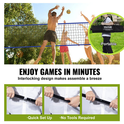 VEVOR Outdoor Portable Volleyball Net System, Adjustable Height Steel Poles, Professional Volleyball Set with PVC Volleyball, Pump, Carrying Bag, Heavy Duty Volleyball Net for Backyard, Beach, Lawn VEVOR