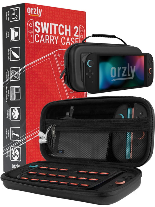 Carry Case for Nintendo Switch 2 (2025) Hard Shell Travel Case with Screen Padding, Game Card & microSD Slots, Zipped & Open Pockets for Accessories
