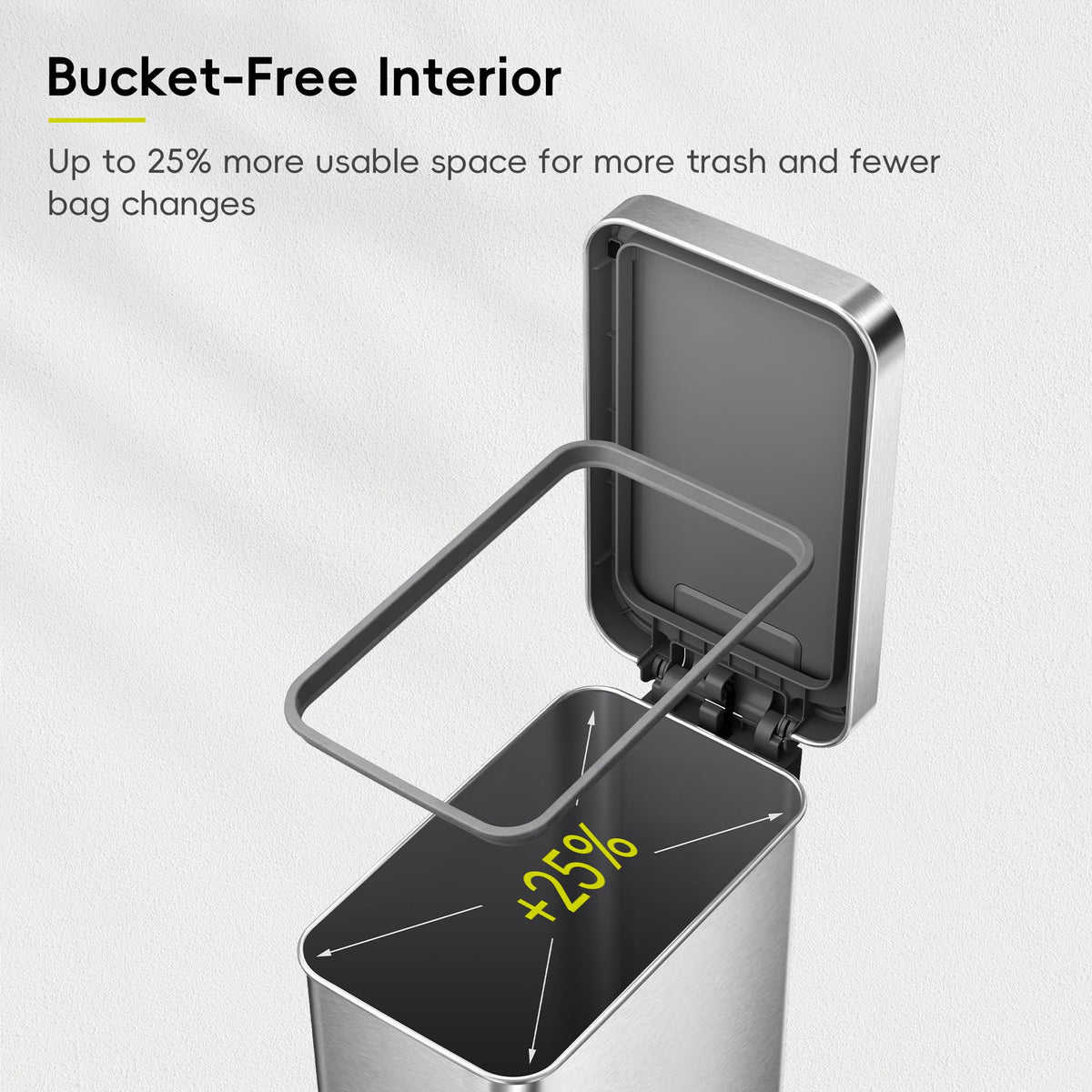 EKO Hudson Slim 50L / 13.2 Gallon Kitchen Trash Can with Lid, Stainless Steel Step Garbage Can for Kitchen or Home, Space-Saving Garbage Can with Soft Close Lid, Stay-Open, Liner Ring, Handle