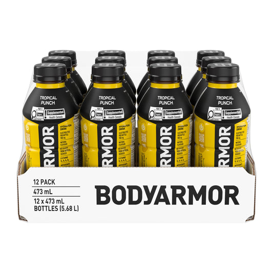BODYARMOR SuperDrink Tropical Punch, 473 mL Bottles (12 Pack) – Sports Hydration Drink with Coconut Water, Potassium-Packed Electrolytes and Antioxidant Vitamins - Available at All In One Marketplace Canada