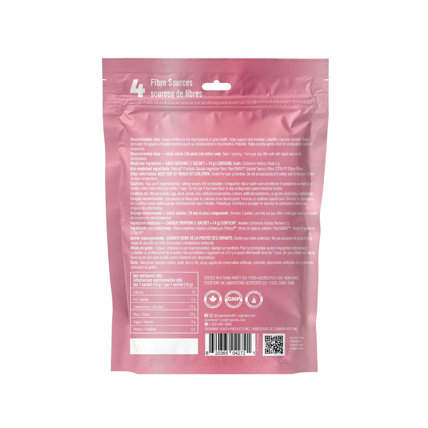 Organika Canadian-Made Belli Bliss Fibre | High Fibre Blend, 4 Diverse Sources of Fibre | Supports Digestive Health, Constipation Relief, Weight Control - Unflavoured, 10 x 14g sachets 🍁 All In One Marketplace Canada