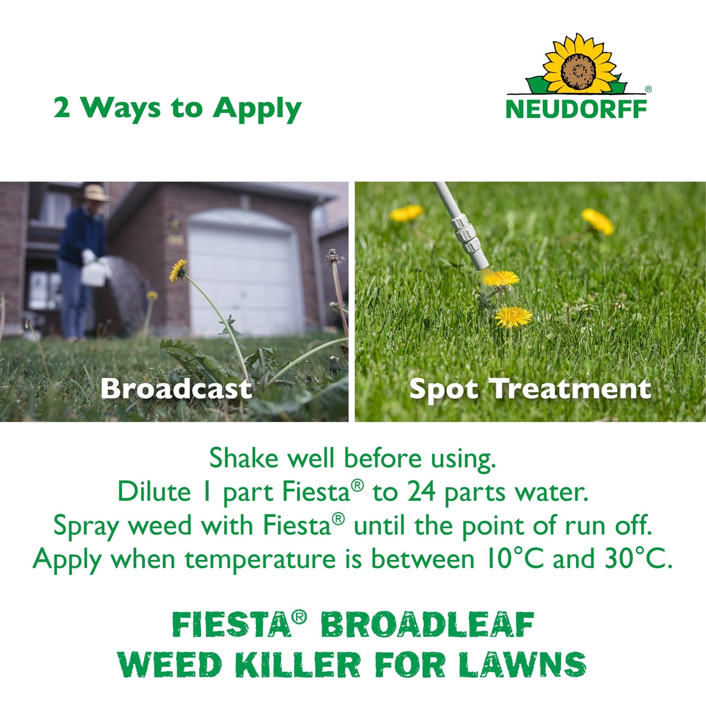 Fiesta Broadleaf Weed Killer for Lawns, Controls Dandelion, White Clover, & More & See Result within Hours. People & Pets Can Enter Treated Area when Spray Dries, Made with Iron, Rainfast in 3 Hours.