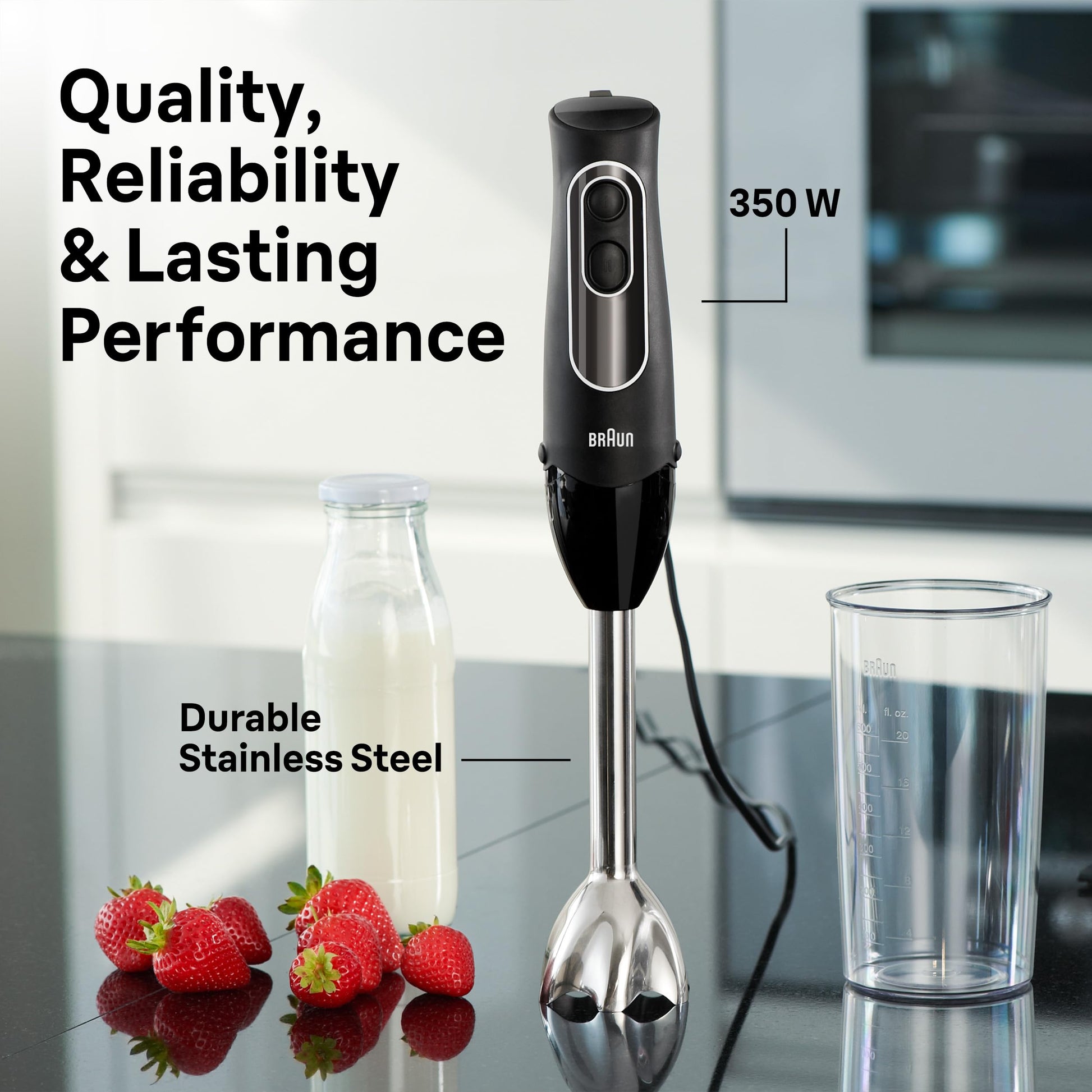 Braun MQ505 Immersion Hand Blender w/Whisk & Beaker, Dual Speed, 350W Braun