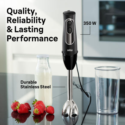 Braun MQ505 Immersion Hand Blender w/Whisk & Beaker, Dual Speed, 350W Braun