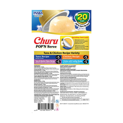 INABA Churu Pop'N Serve Jelly Cat Treat with Vitamin E & Taurine, 34 gram Cup, 20 Cups, Tuna & Chicken Variety