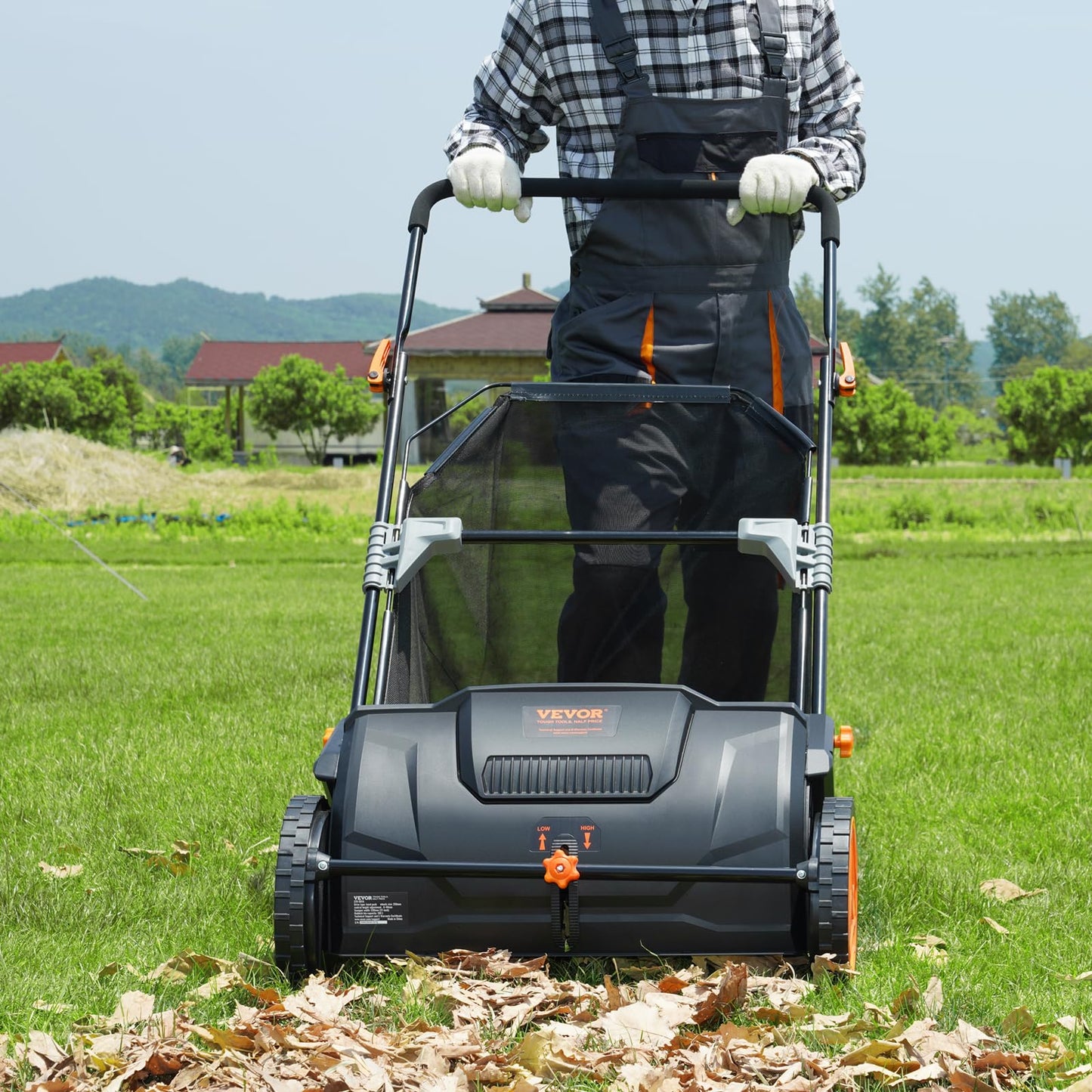 VEVOR Push Lawn Sweeper, 21-inch Leaf & Grass Collector, Strong Wheels & Heavy Duty Thickened Steel Durable to Use with Large Capacity 3.5 cu. ft. Mesh Collection Hopper Bag, 2 Spinning Brushes VEVOR