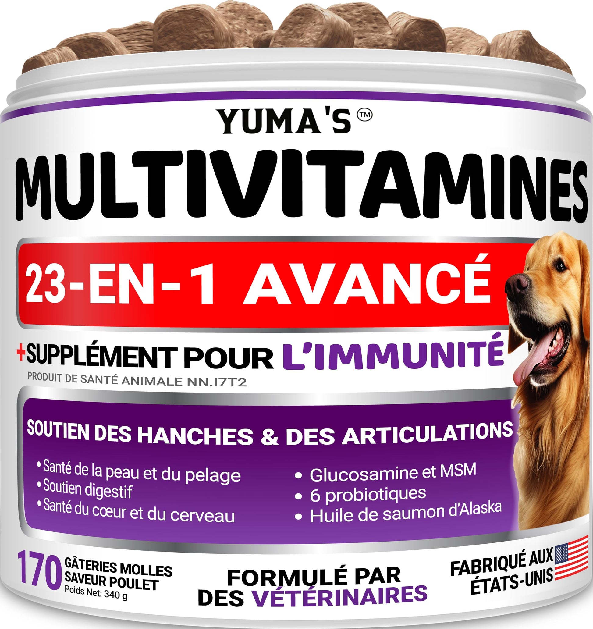 Dog Multivitamin Chewable with Glucosamine - 170 Chews - Dog Vitamins and Supplements 23 in 1 - Senior & Puppy Multivitamin for Dogs - Hip & Joint Support - Immune Health, Skin, Digestion