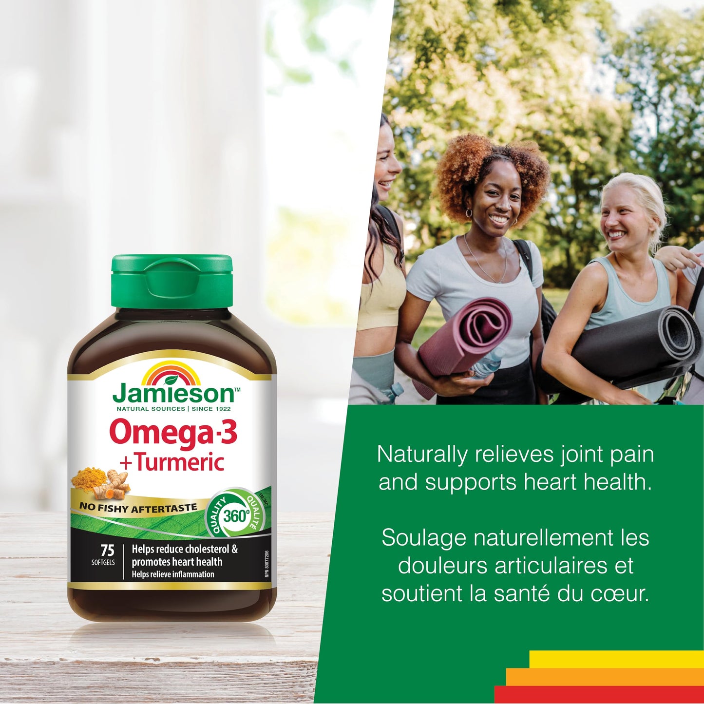 Jamieson Omega-3 + Turmeric Softgels, No Fishy Aftertaste, Supports Heart, Brain, and Joint Health. Fish Oil, Reduces Cholesterol and Inflammation, with EPA and DHA, Gluten-Free, 75 Count, Proudly Canadian - Available at All In One Marketplace Canada