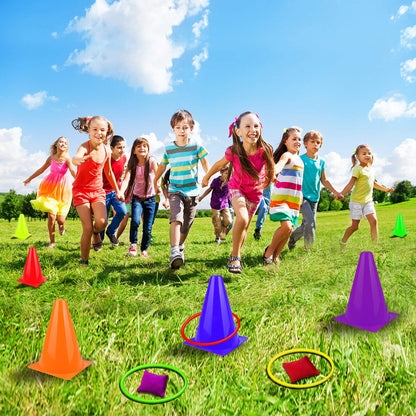 unanscre 31PCS 3 in 1 Carnival Outdoor Games Combo Set for Kids, Soft Plastic Cones Bean Bags Ring Toss Game, Gift for Birthday Party/Xmas - Available at All In One Marketplace Canada