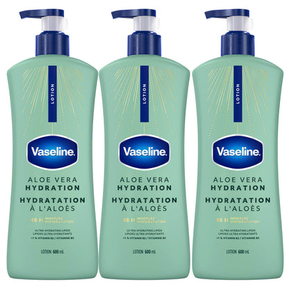 Vaseline Intensive Care Aloe Vera Hydration Body Lotion for Dry Skin with 48H Moisture + Ultra hydrating lipids, 600 ml (3-pack) - Available at All In One Marketplace Canada