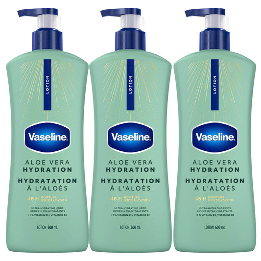 Vaseline Intensive Care Aloe Vera Hydration Body Lotion for Dry Skin with 48H Moisture + Ultra hydrating lipids, 600 ml (3-pack) - Available at All In One Marketplace Canada