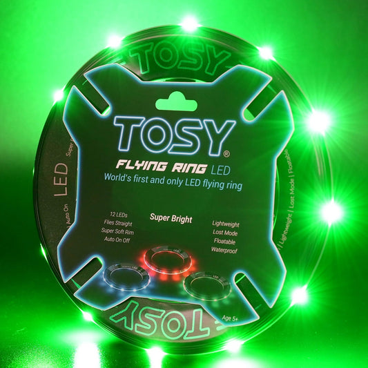 TOSY Flying Ring - 12 Monocolor LEDs, Super Bright, Lost Mode, Auto Light Up, Birthday Gift for Kid/Teen/Boy/Girl, Safe, Waterproof, Pool/Beach/Camping Toy (Green)