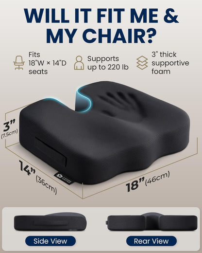 5 STARS UNITED Seat Cushion - Memory Foam Chair Cushion for Tailbone Pain Relief - Ergonomic Support for Coccyx, Sciatica & Butt - Office, Desk & Gaming Chair, Car Seat, Wheelchair, Airplane, Black