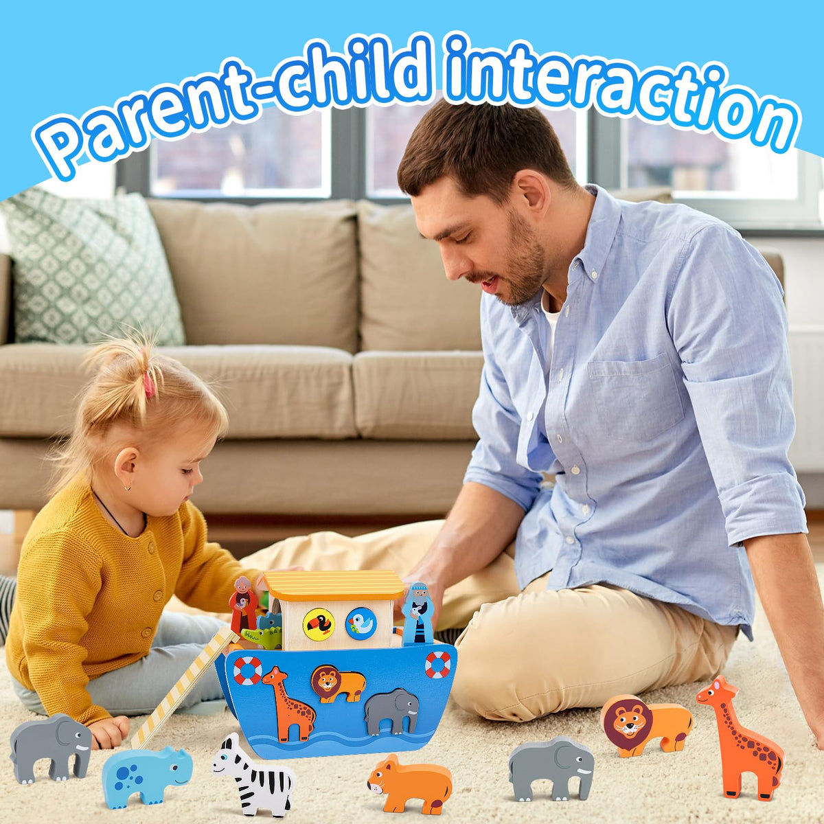 Toddlers Montessori Wooden Noah's Ark Toy for 1-3 Boys Girls Baptism Gifts 🍁 All In One Marketplace Canada