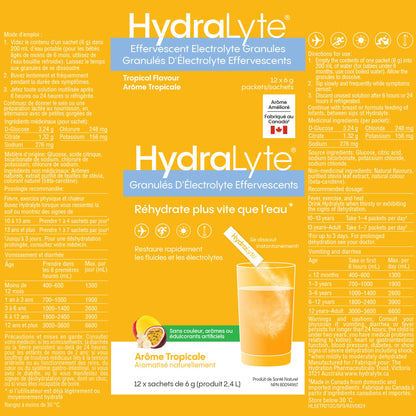 HydraLyte Electrolyte Powder, Manufactured in Canada - Tropical Flavour - Low Sugar Hydration Packets for All Ages - Made with All Natural Ingredients, 12 Servings 🍁 All In One Marketplace Canada