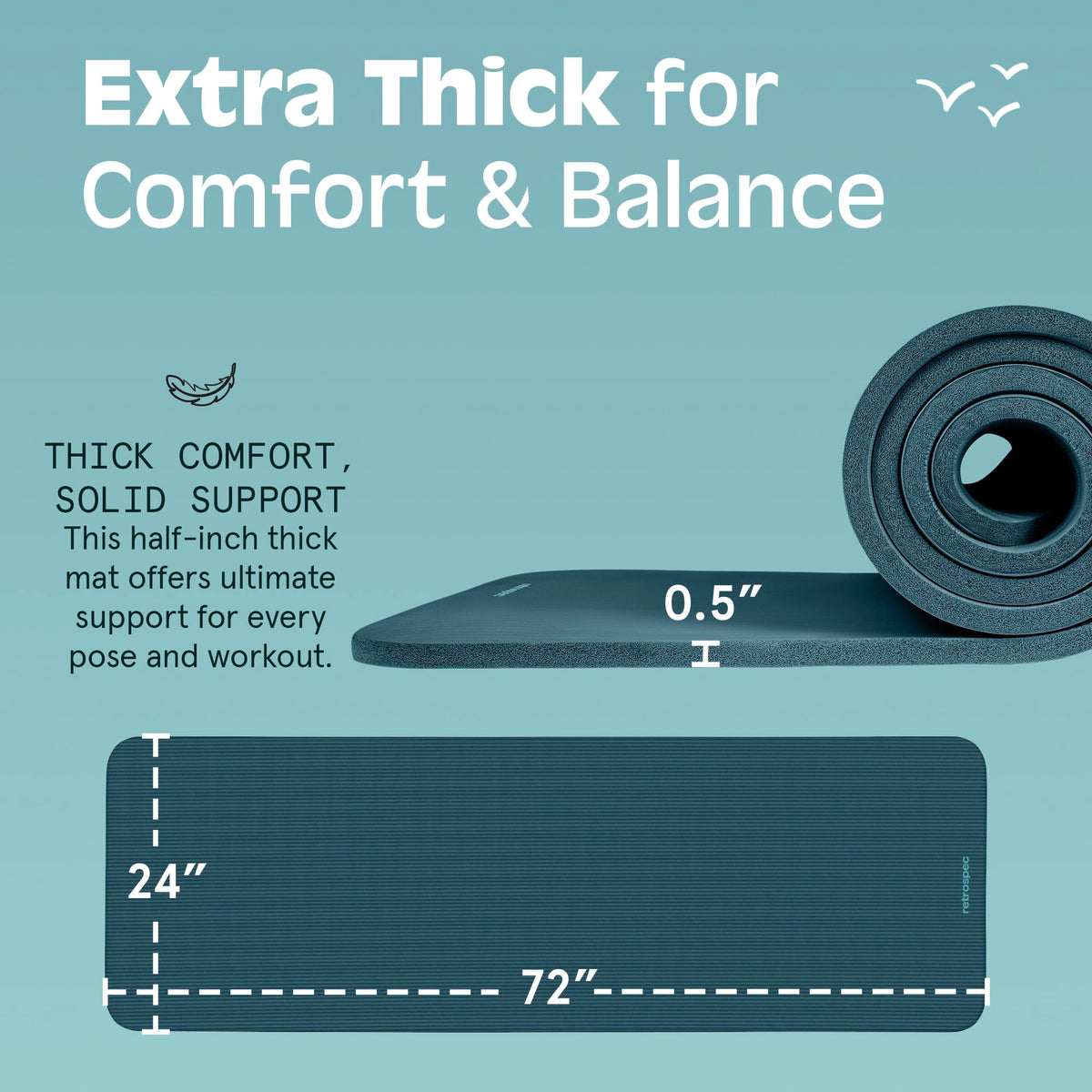 Tapis de yoga Retrospec Solana, 1,27 cm d'épaisseur avec sangle en nylon pour hommes et femmes - Tapis d'exercice antidérapant pour le yoga, le Pilates, les étirements, les exercices au sol et le fitness, Bleu océan