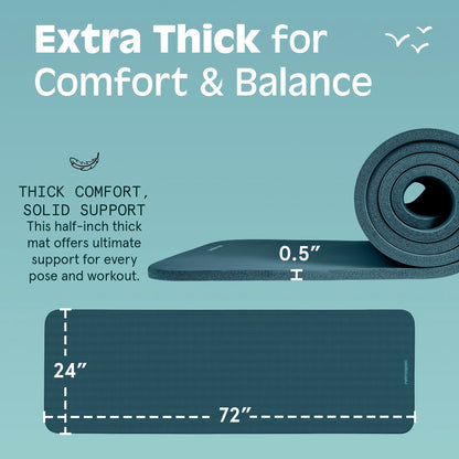 Tapis de yoga Retrospec Solana, 1,27 cm d'épaisseur avec sangle en nylon pour hommes et femmes - Tapis d'exercice antidérapant pour le yoga, le Pilates, les étirements, les exercices au sol et le fitness, Bleu océan