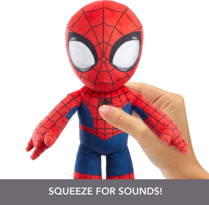 Mattel Marvel Plush Talkers Soft Toy, 11.75-Inch Spider-Man Figure with 10 Sounds & Phrases
