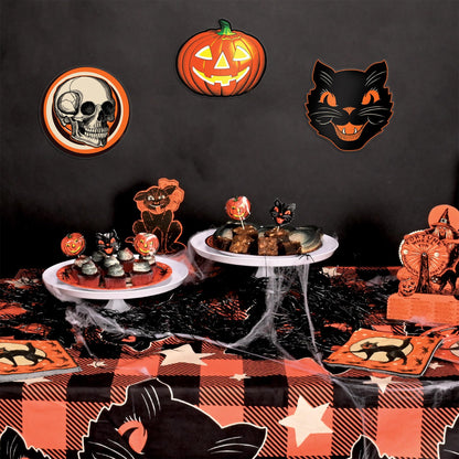 Lot de 6 décorations vintage en plastique pour Halloween Beistle, 25-30 cm, motifs citrouille, chat et tête de mort