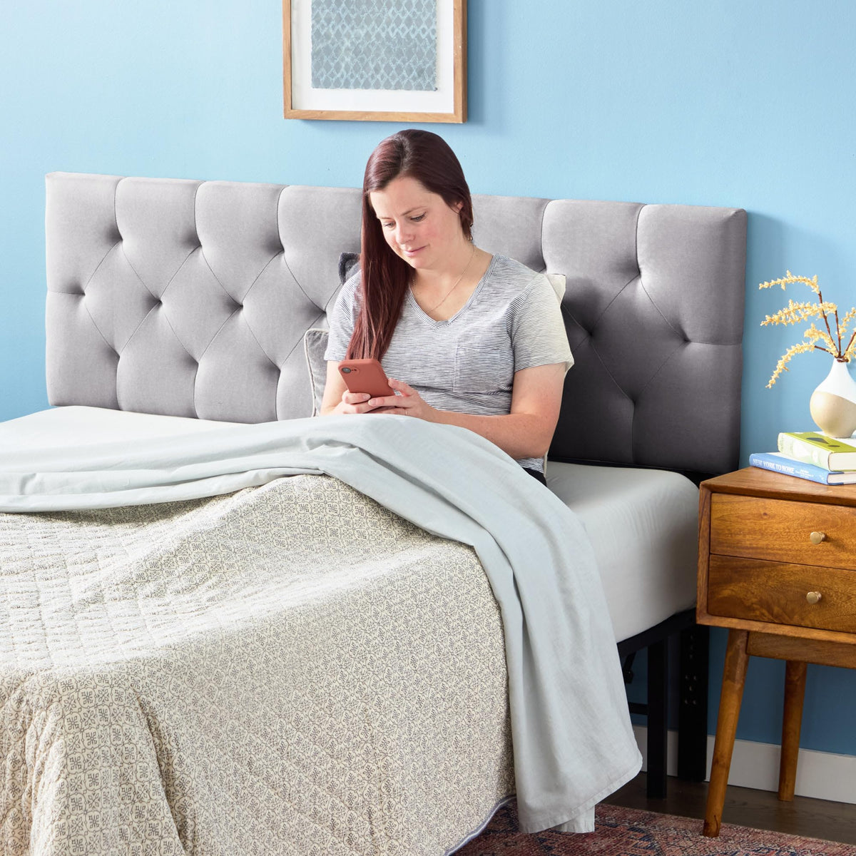 LUCID Mid-Rise Upholstered Headboard - Adjustable Height From 34” to 46” - Queen - Stone