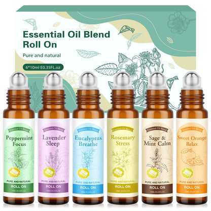 Roll On Essential Oils Set for Relax Focus Refresh, Aromatherapy Oils Gift Set, Removable Roller, Fragrance Oil Scented Oil for Diffuser Self Care Home, 6x 10M(Eucalyptus, Lavender, Orange, Peppermint, Rosemary, Mint), Gifts for Women and Men