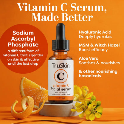 TruSkin Vitamin C Serum For Face – Anti Aging Formula with Vitamin C, Hyaluronic Acid, Vitamin E – Brightening Serum – Improve Appearance of Dark Spots, Tone, Fine Lines & Wrinkles, 1 Fl Oz - Available at All In One Marketplace Canada