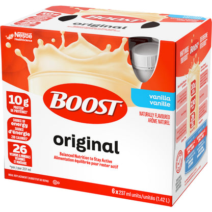 BOOST Original Vanilla Meal Replacement Drink – 6 Pack (237ml each), Case of 4