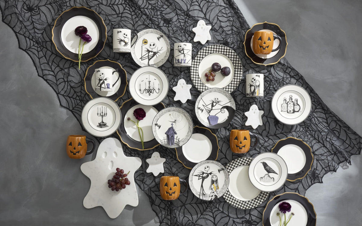 Service d'assiettes de table en porcelaine Lenox Gingham noir pour Halloween, ensemble pour 4 personnes