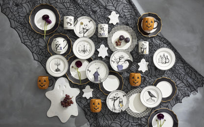 Service d'assiettes de table en porcelaine Lenox Gingham noir pour Halloween, ensemble pour 4 personnes