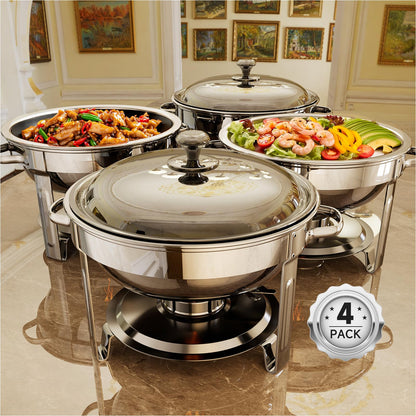 Chafing Dishes for Buffet, 4 Pack 5QT Round Stainless Steel Chafing Dish Set for Home Parties, Christmas Gatherings, Catering Events Complete Buffet Warmer Set (Silver, 4PACK) 🍁 All In One Marketplace Canada