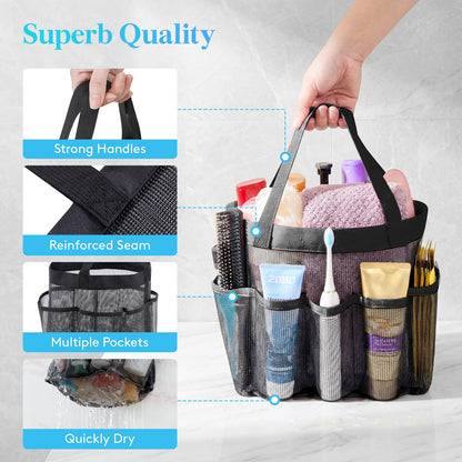 Lifewit Mesh Shower Caddy Freestanding Portable Shower Tote Bag for College Dorm, Bathroom, Gym, Travel, Quick Dry Hanging Shower Organizer with 7 Storage Pockets for Toiletry Essentials, Medium,Black - Available at All In One Marketplace Canada