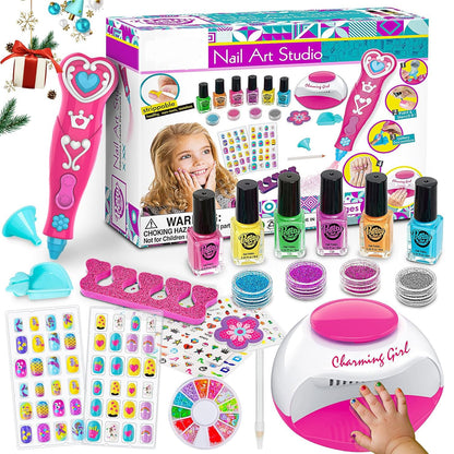 Kids Nail Polish Set for Girls, Nail Art Kits with Nail Dryer & Glitter Pen, Quick Dry & Peel Off & Non-Toxic Nail Polish, Christmas Birthday Gifts for Girls Ages 6 7 8 9 10 11 12 🍁 All In One Marketplace Canada