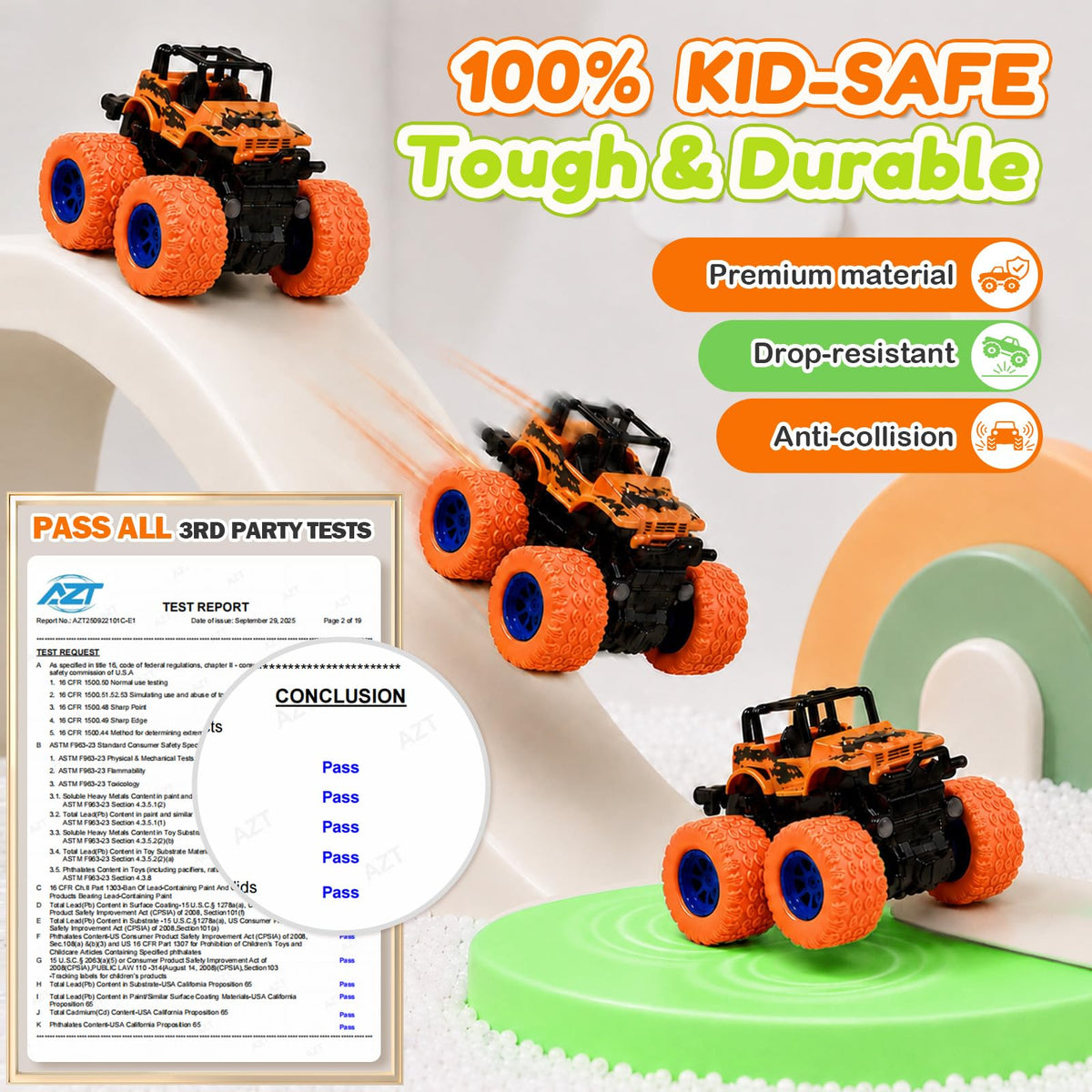 Monster Truck Toys, 4 Pack Friction Powered Toy Cars Push and Go Truck Toys for Toddlers Kids Ages 2-4 3-5 4-7 Best Christmas Birthday Gift Party Favors for Boys and Girls 2 3 4 5 6 7 Year Old 🍁 All In One Marketplace Canada