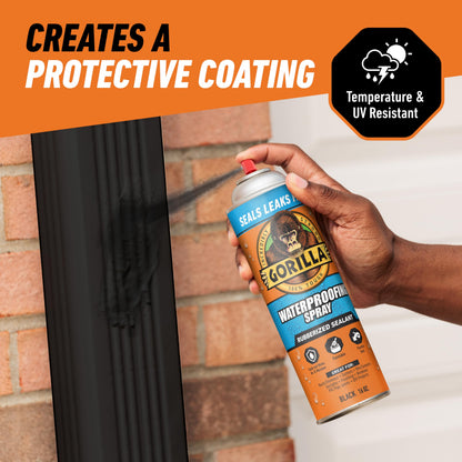Gorilla Waterproof Patch & Seal Spray, Flexible Rubberized Coating, Seals Out Water Air & Moisture, Stops & Prevents Leaks, Black, 16oz/453g, (Pack of 1) GORILLA