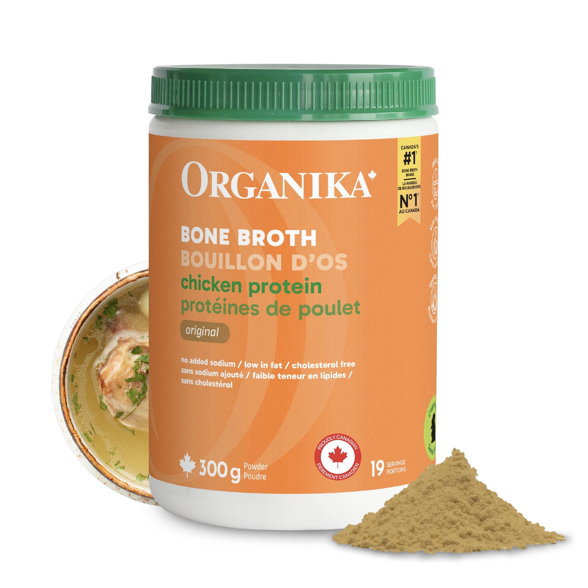 Organika Chicken Bone Broth Powder – 300g | 15g Protein, Low-Sodium, Keto-Friendly, Canadian-Made
