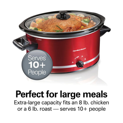 Hamilton Beach Slow Cooker, 8 Quart (7.6 L), Extra-Large Capacity, Metallic Red, Manual Controls, Keep Warm, Dishwasher Safe Stoneware Crock, Model 33184