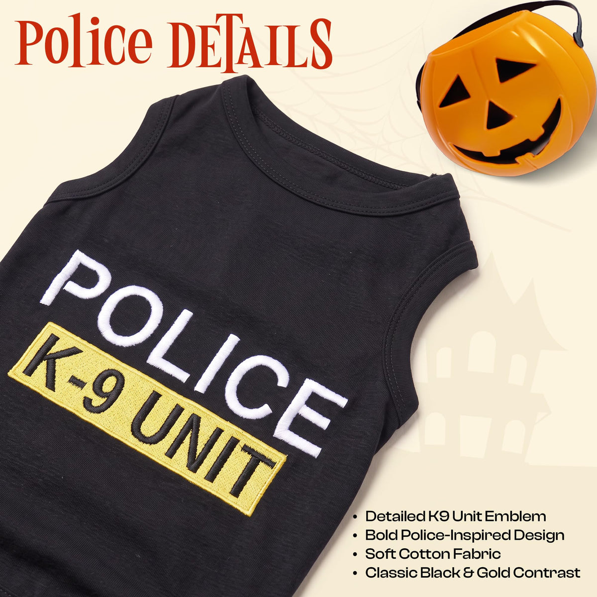 Costume de chien policier K9 pour animal de compagnie – T-shirt d'Halloween K9 pour chien – Costume de policier pour animal – Costumes de chien pour Halloween – Vêtements et accessoires pour chien – Tenue avec manches pour animal – XL