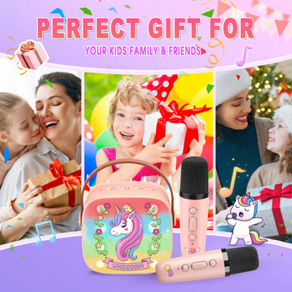 Mini Karaoke Machine for Kids, Exssary 3 4 5 6 7 8-12 Year Old Girl Gifts Portable Bluetooth Speaker with 2 Wireless Microphone Unicorn Toys Christmas Birthday Gifts for Girls Kids Teens (Pink) 🍁 All In One Marketplace Canada