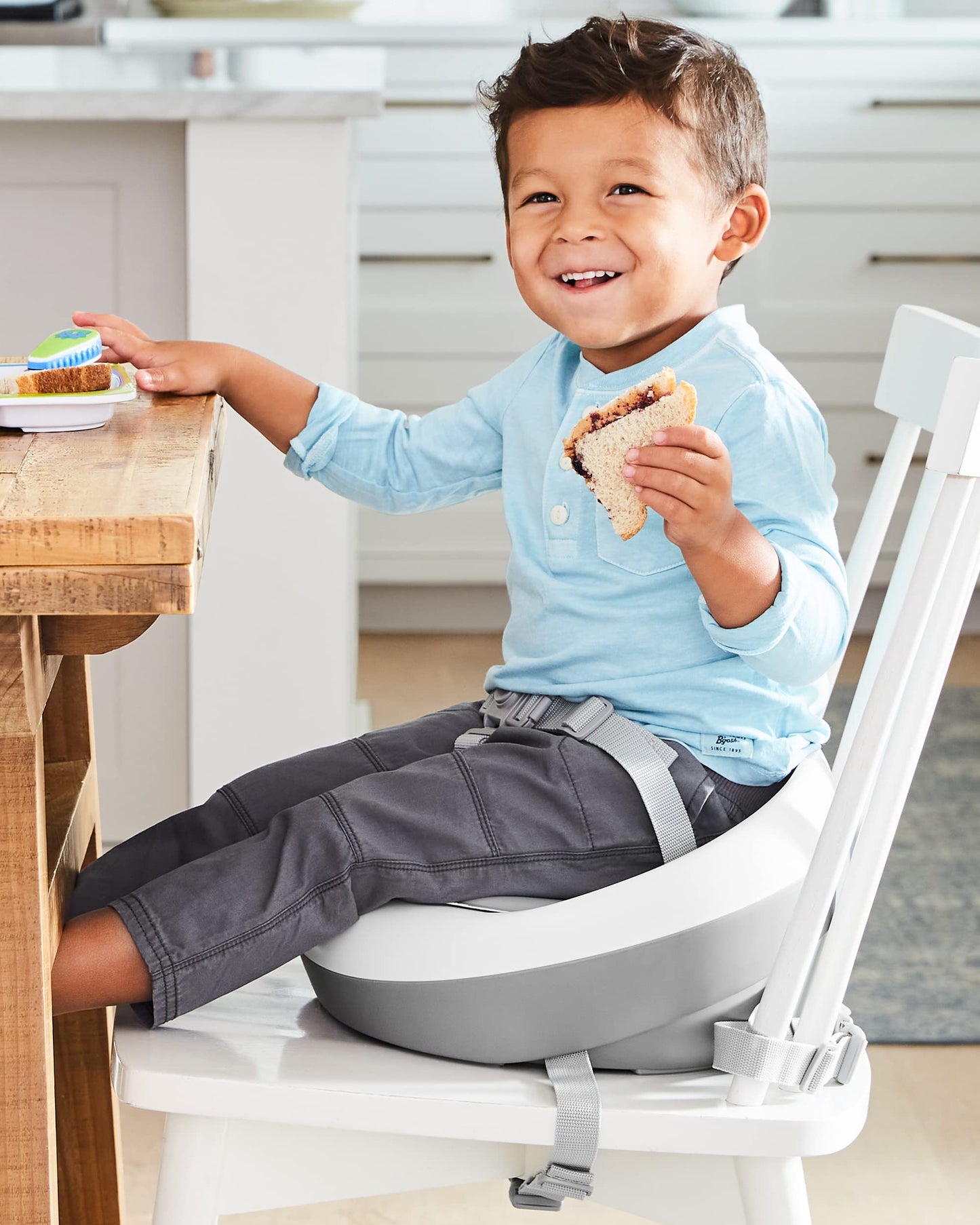 Skip Hop Booster Seat for Dining Table, Sleek Seat Booster, Grey/White Skip Hop