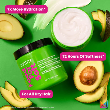 Matrix Rich Hydrating Treatment Mask for Very Dry and Porous Hair, With Avocado Oil and Hyaluronic Acid, Food For Soft, 500 ml - Available at All In One Marketplace Canada