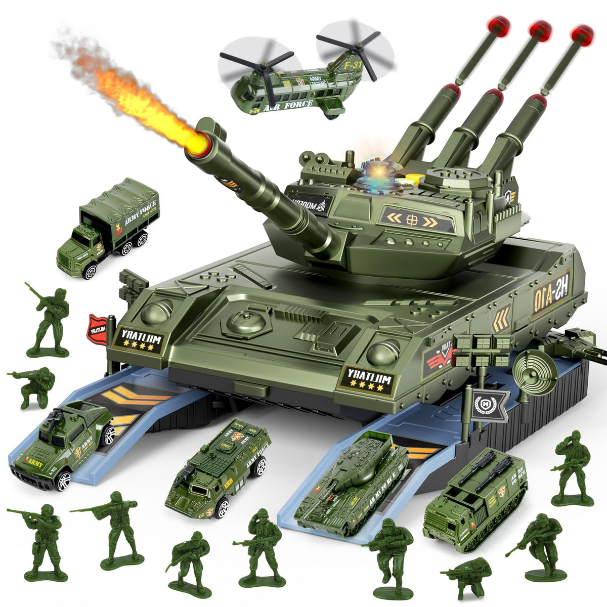 Army Tank Toys for Boys 3 4 5 6 7 8 Years Old, Military Toys Playset with 6 Mini Die-Cast Cars Helicopter & 10 Army Men Toy Soldiers, Kids Christmas Birthday Gifts Present for Boys Age 3+ 🍁 All In One Marketplace Canada