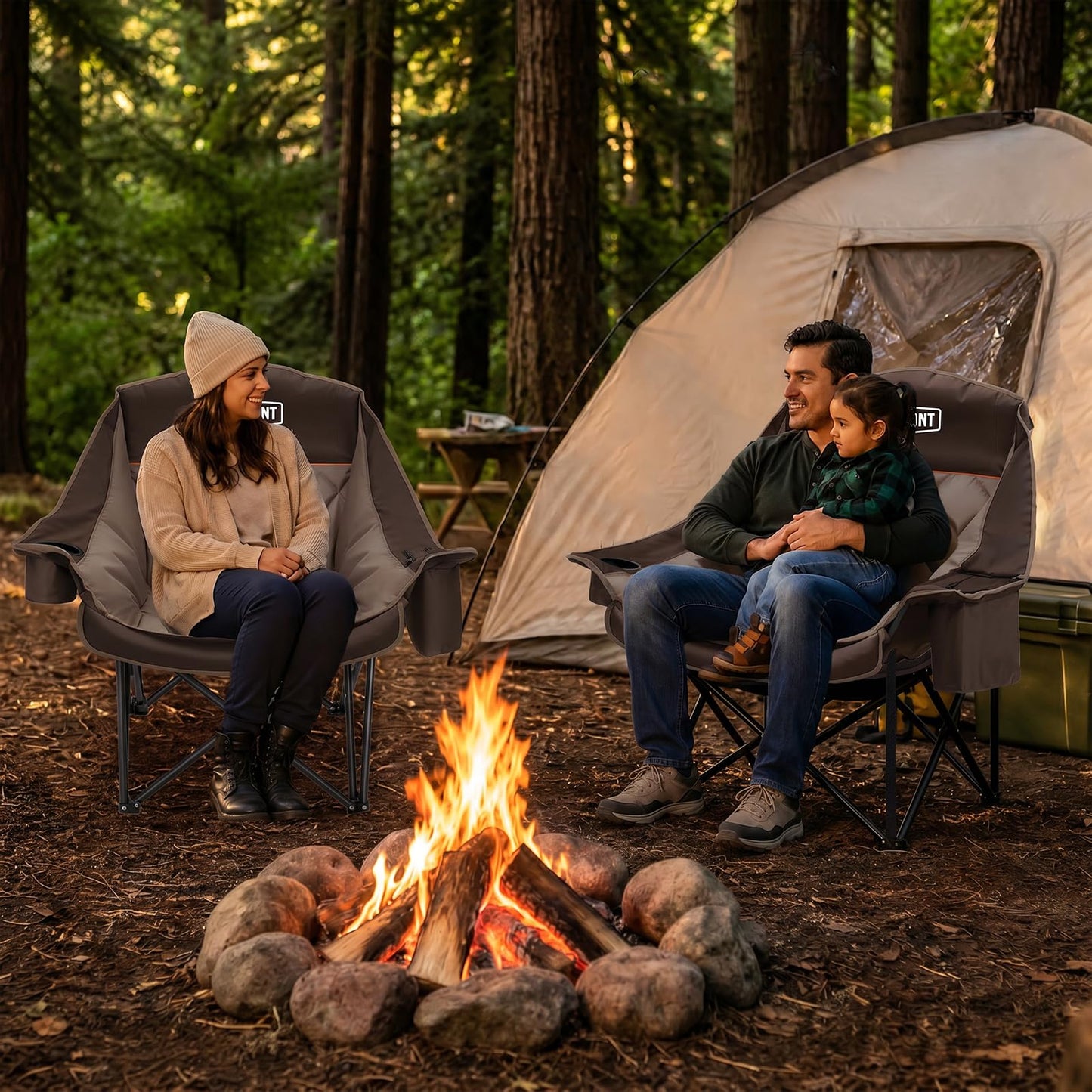 Overmont Oversized XL Camping Chair for Adults - 450lbs Support Heavy-Duty Padded Folding Chair with Side Pocket Cup Holder Cooling Bag for Outdoor Sports Garden Beach Fishing Lawn Khaki 2pcs 🍁 All In One Marketplace Canada